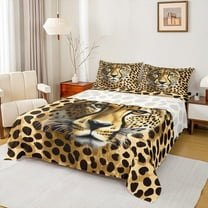Manfei Woodland Wildlife Full Size Sheets for Teens, Jungle Leopard Cheetah Print Bed Sheets, Modern Fashion Sheet Sets, Breathable Home Decor, 4pcs