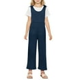 thumbnail image 5 of MIXUE Girls Jumpsuits & Rompers Kids Summer Solid Color Round Neck Sleeveless Suspenders Bodysuits With Pockets Activewear,Blue,9-10 Years, 5 of 5