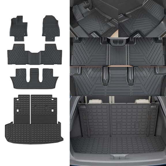 Floor Mats for 2024 2025 2026 Toyota Grand Highlander Cargo Mat Cargo Liner Trunk Mat Back Seat Protector Grand Highlander Accessories (Trunk Mat with Backrest Mat Floor Mats)