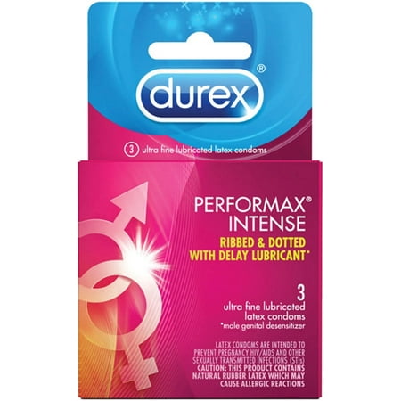 Durex Performax Intense Ribbed & Dotted Condoms with Delay Lubricant 3 ea (Pack of