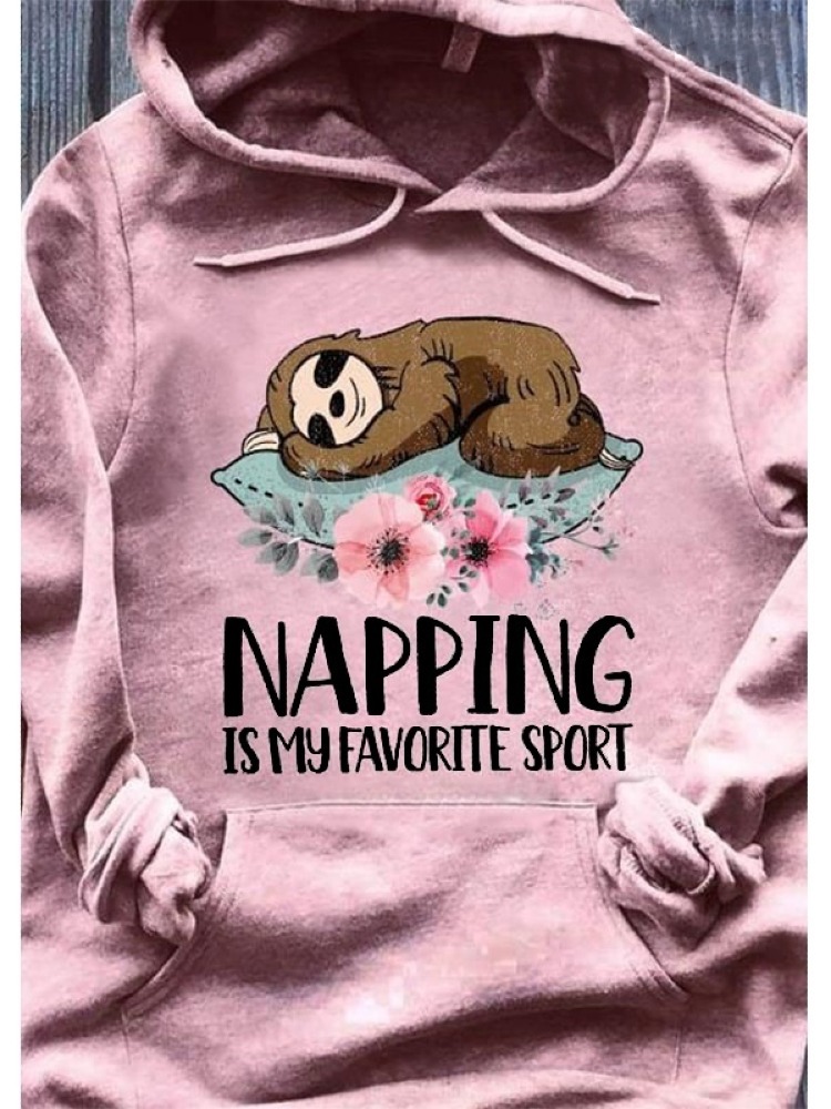 Women Letter Print Cute Sloth Print 