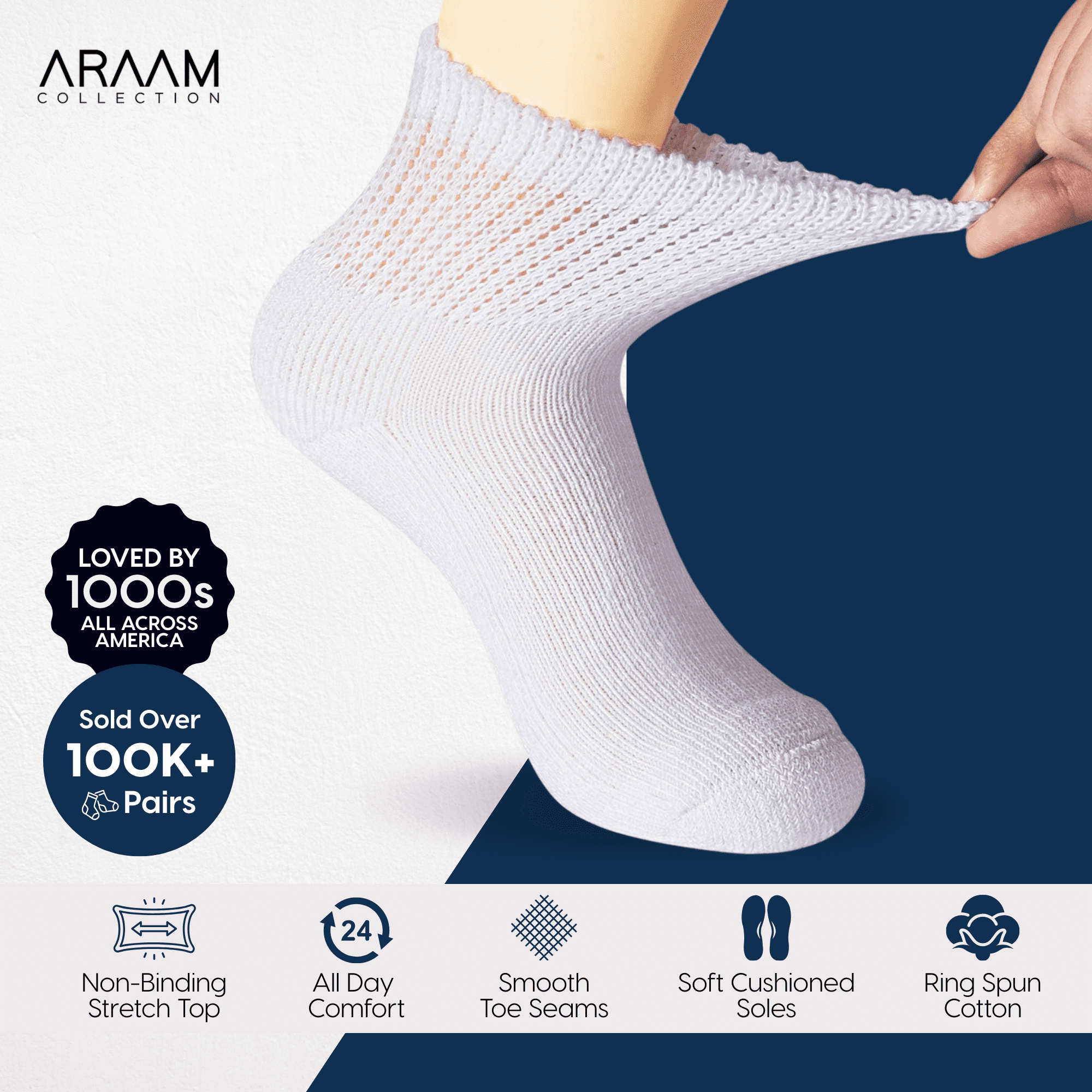 Araam Collection Diabetic Ankle Socks - Non-Binding Cotton Diabetic Socks for Men and Women - 12 pairs, Gray (Size 9-11)