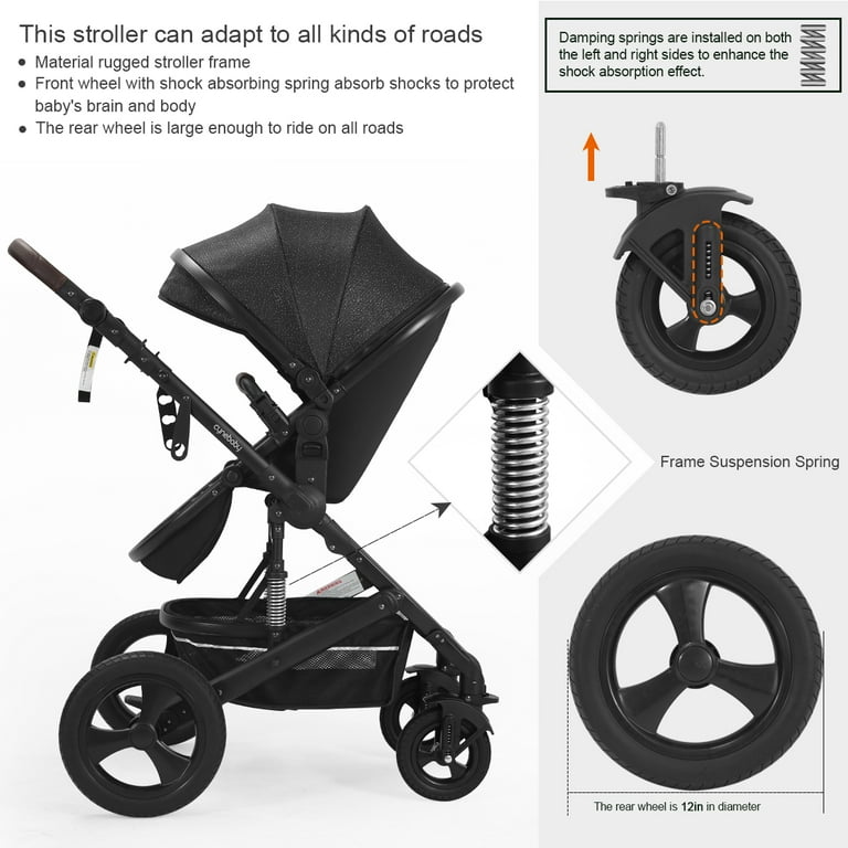 Pram with outlet suspension