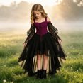 thumbnail image 6 of Girls' Halloween Gothic Off-Shoulder Lace Sleeve Party Dress, off-shoulder cut, lace mesh long sleeves, irregular high-low hem, Suitable For Halloween Parties, Themed Costume Events Hot Pink, 6 of 7