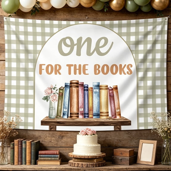 Vintage Book Theme Backdrop - Retro Literary Party Decor for 1st Birthday Celebration Banner