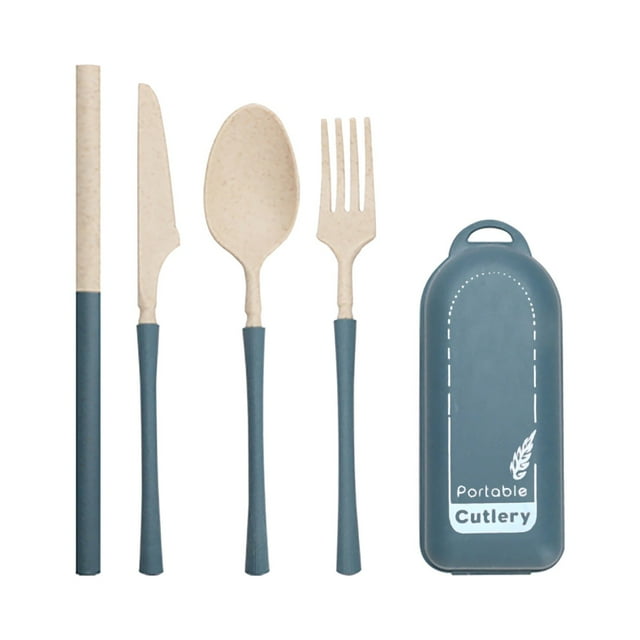 COM1950s Spoons and Forks Set, Reusable Straws with Case, Travel Utensil Set with Case, Whea-T Straw Reusable Spoon Straw Forks Tableware, Portable Cutlery Travel Picnic Camping or Daily Use