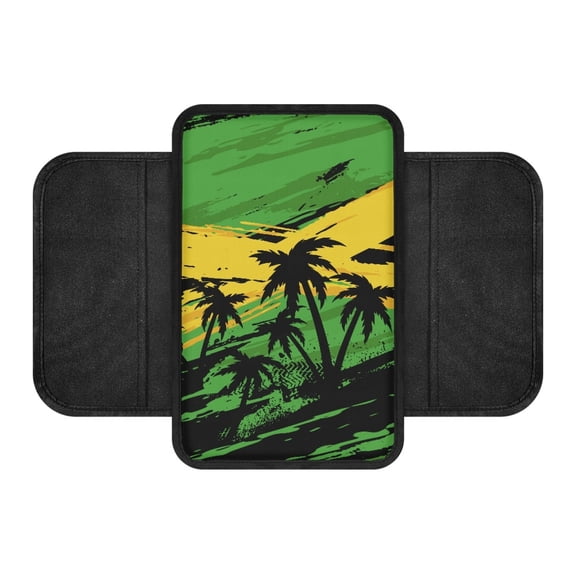 Chririnla Palm Tree Tropical Pattern Car Center Console Cover Anti-Slip Auto Center Console Cover for Car Interior, with Storage Bags Car Armrest Cover Van