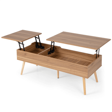 Canddidliike 47 Inch Lift Top Coffee Table with 2 Hidden Compartments-Brown, Dining Coffee Table for Living Room and Office