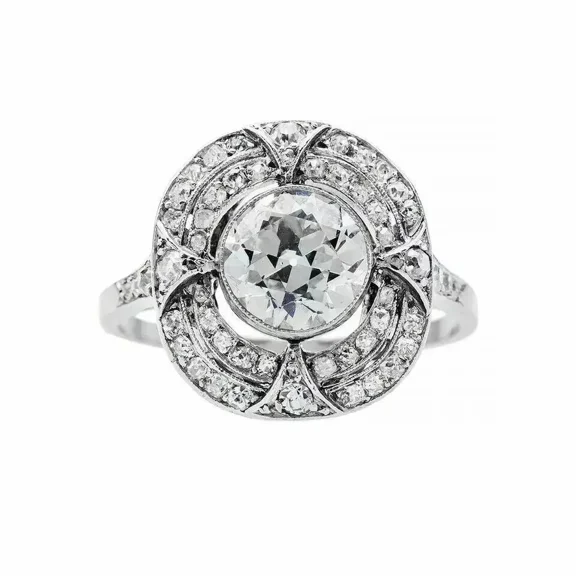 Gorgeous Halo Diamond Wedding Ring, Antique Engagement Ring, 14K White Gold Plated, 2.0 Ct Round Brilliant Simulated Diamond, Anniversary Gift For Her