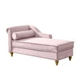 thumbnail image 5 of Velvet Chaise Deck Chair with Storage, Bedroom Lounge Chair with Pillow and Gold Metal Legs, Modern Upholstered Sofa Recliner Reading Chair for Living Room Bedroom Office, Pink, 5 of 7
