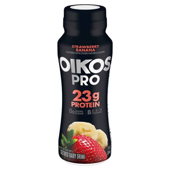 Oikos Pro 23g Protein, Strawberry Banana Cultured Dairy Drink Bottle, 7 fl oz
