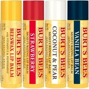 Burts Bees Beeswax, Strawberry, Coconut and Pear, and Vanilla Bean Moisturizing Lip Balm, Mothers Day Gift, 4 Tubes, 0.15 oz
