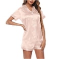 thumbnail image 6 of BLVB Satin Pajamas Set Women's Short Sleeve Tops Sleepwear Soft Silk Button Down Loungewear Comfy Pjs Shorts Set Homewear, 6 of 6