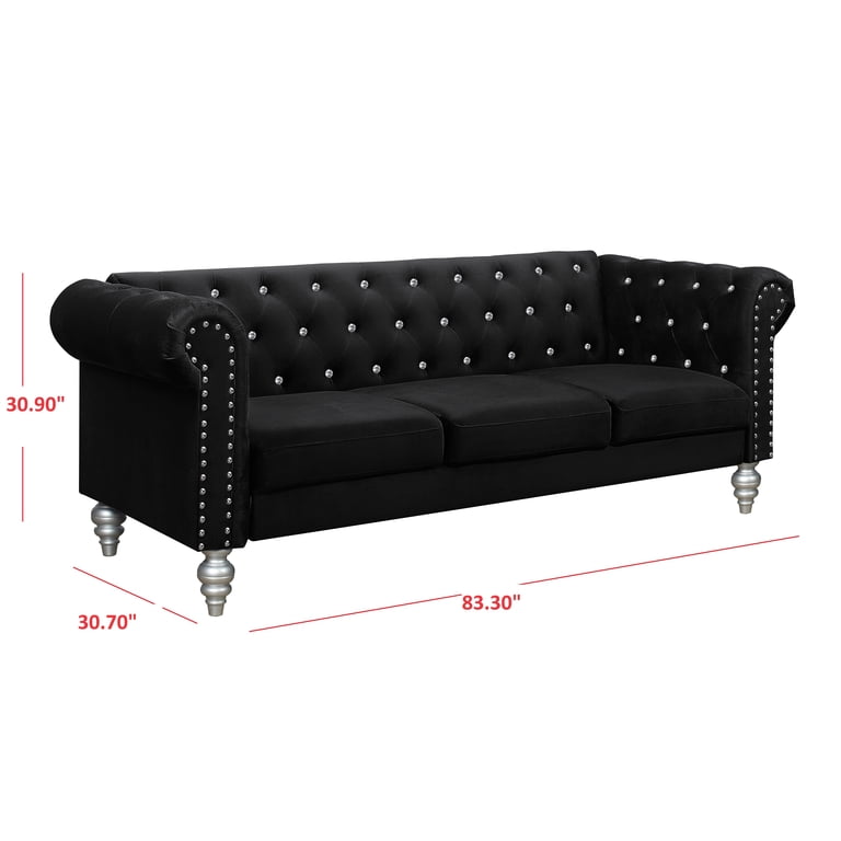 Home Design Emma Chesterfield Sofa, Black Velvet photo 5