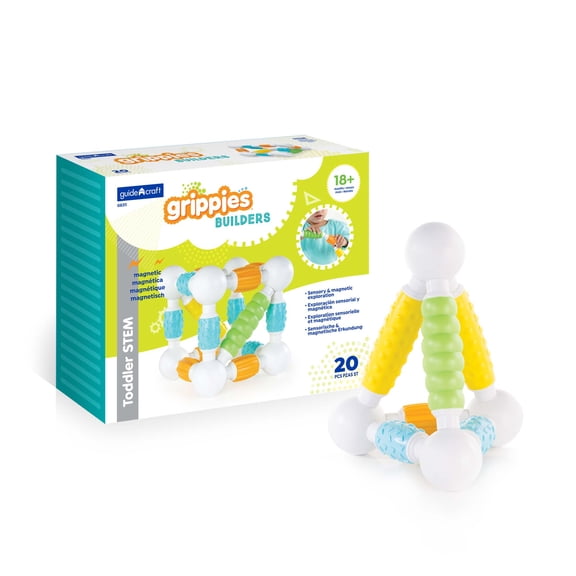 Guidecraft Grippies Builders - 20 Piece Set: Tactile STEM Soft Grip Magnetic Building Toy for Toddlers