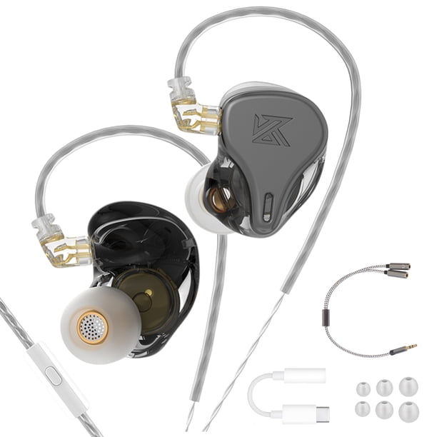 Audífonos intrauditivos Audífonos de alta fidelidad Audífonos intrauditivos con cable para amantes de la música de juegos deportivos KZ con Tres Pares de Auriculares y Cable Adaptador