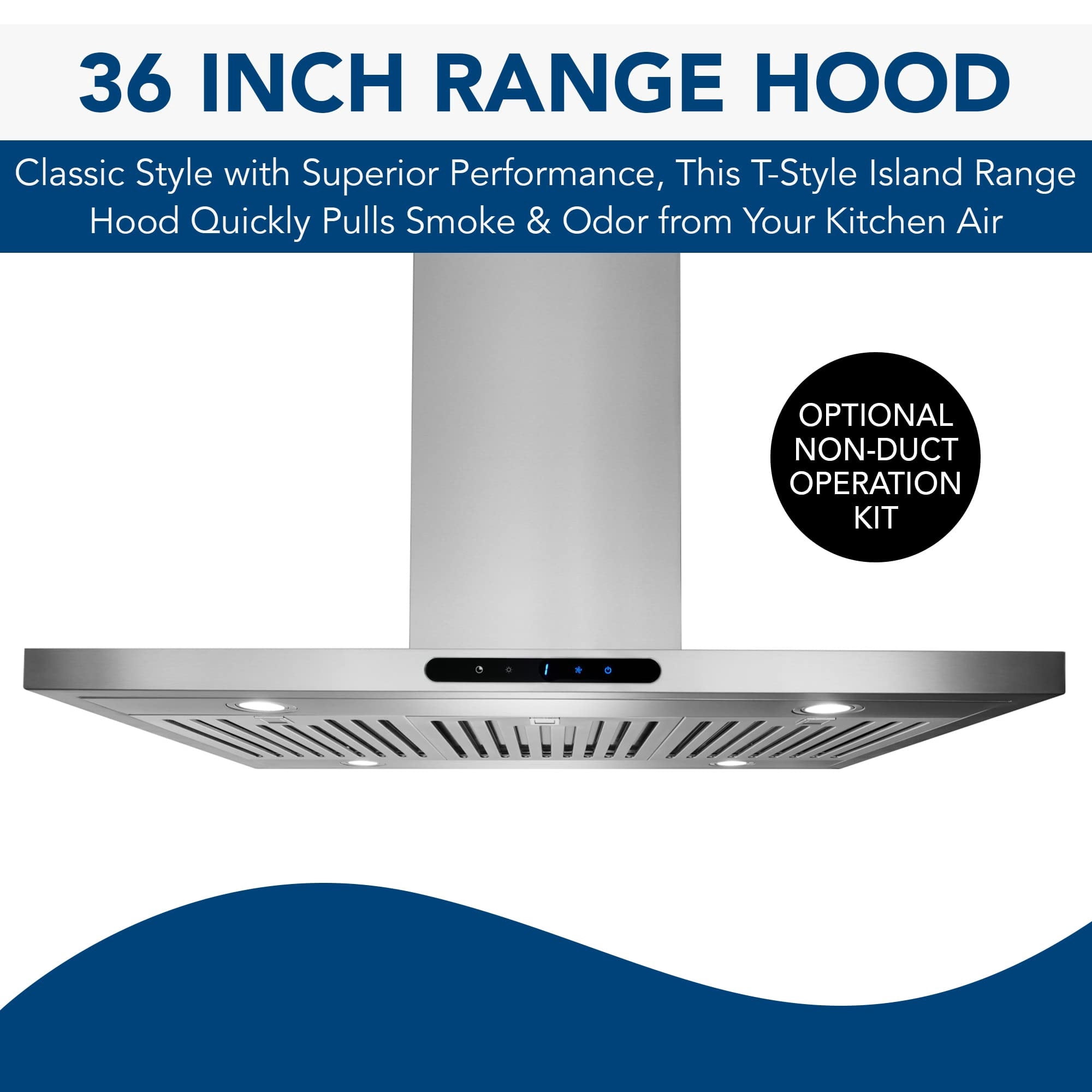 ELITE 36" Island Chimney Hood, 640 MAX CFM, CRT