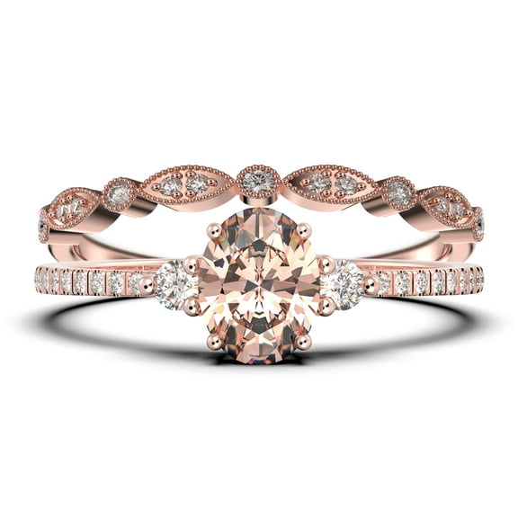 Minimalist 2.00 Carat Oval Cut Simplistic Morganite And Diamond Moissanite Engagement Ring, Classic Wedding Ring in 10k Solid Rose Gold, Gift For Her, Promise Ring, Anniversary Ring