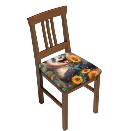 

JUNZAN Elegant Cute Panda Sunflower Print Dining Chair Seat Covers Stretch Fitted Dining Room Upholstered Chair Seat Cushion Cover
