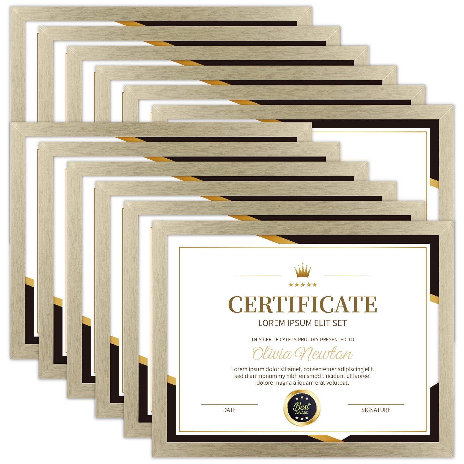 Toner Depot Gold Picture Frames, 8.5 x 11 Inch, Set of 12, Modern Multi-Frame for Certificates, Diplomas, Documents