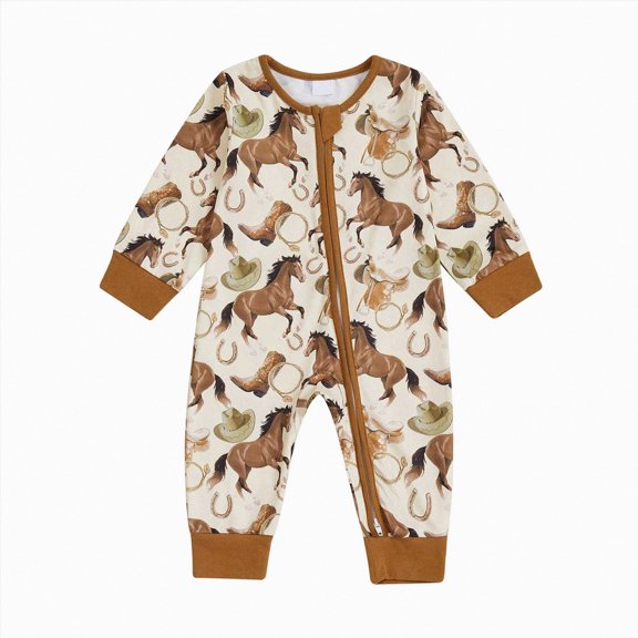 Xyant Baby Boy Western Clothes Cow Print Long Sleeve Romper Jumpsuit One Piece Newborn Fall Winter Outfit (Coffee,6-12 Months)