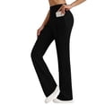 thumbnail image 2 of Women's High Waist Yoga Pants with Pockets, Stretch Athletic Workout Pants, Slim Fit Casual Flare Leggings for Running Fitness Travel Everyday Wear Black S, 2 of 8