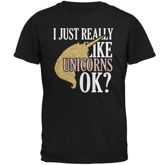 I Just Really Like Unicorns Ok Faux Glitter Mens T Shirt Black 4X-LG