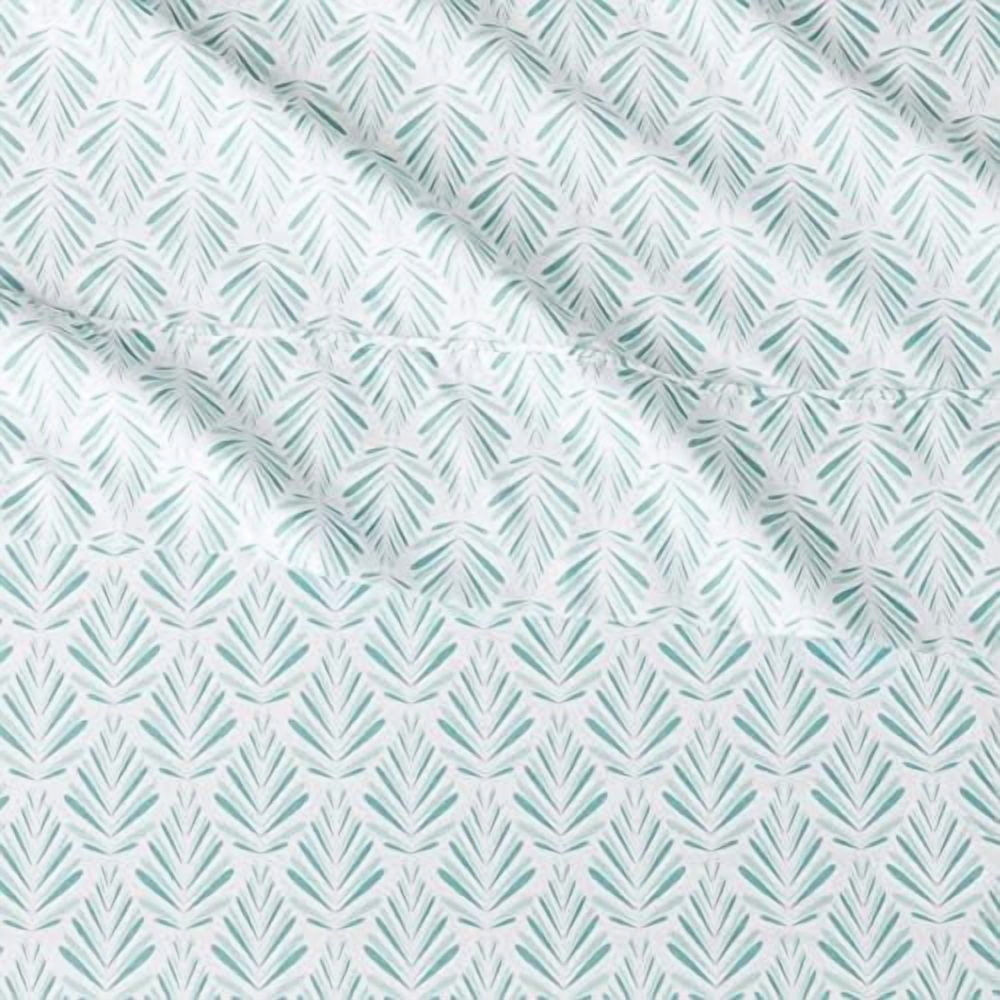 Basics Lightweight Super Soft, Breathable Easy Care Microfiber 4 Piece Bed Sheet Set With 14" Deep Pockets, King, Aqua Fern, Printed
