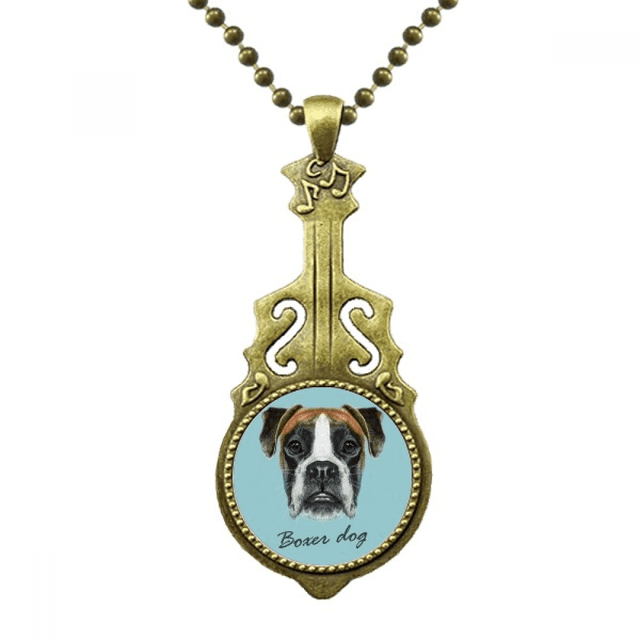 Lop-eard Boxer Dog Pet Animal Necklace Antique Guitar Jewelry Music Pendant