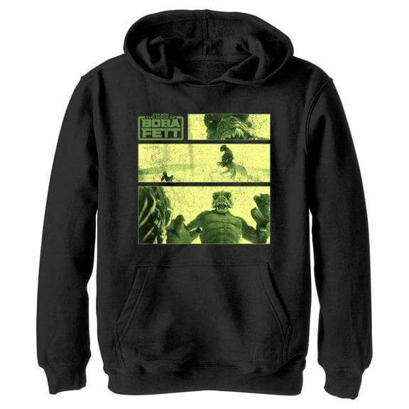 Boy's Star Wars: The Book of Boba Fett Sand Creature Panel  Pull Over Hoodie Black Large