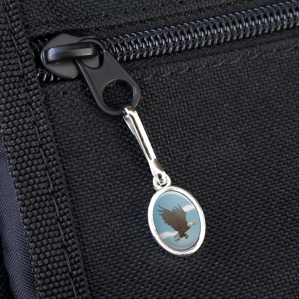 Bald Eagle Flying Antiqued Oval Charm Clothes Purse Suitcase Backpack Zipper Pull Aid - image 3 of 3