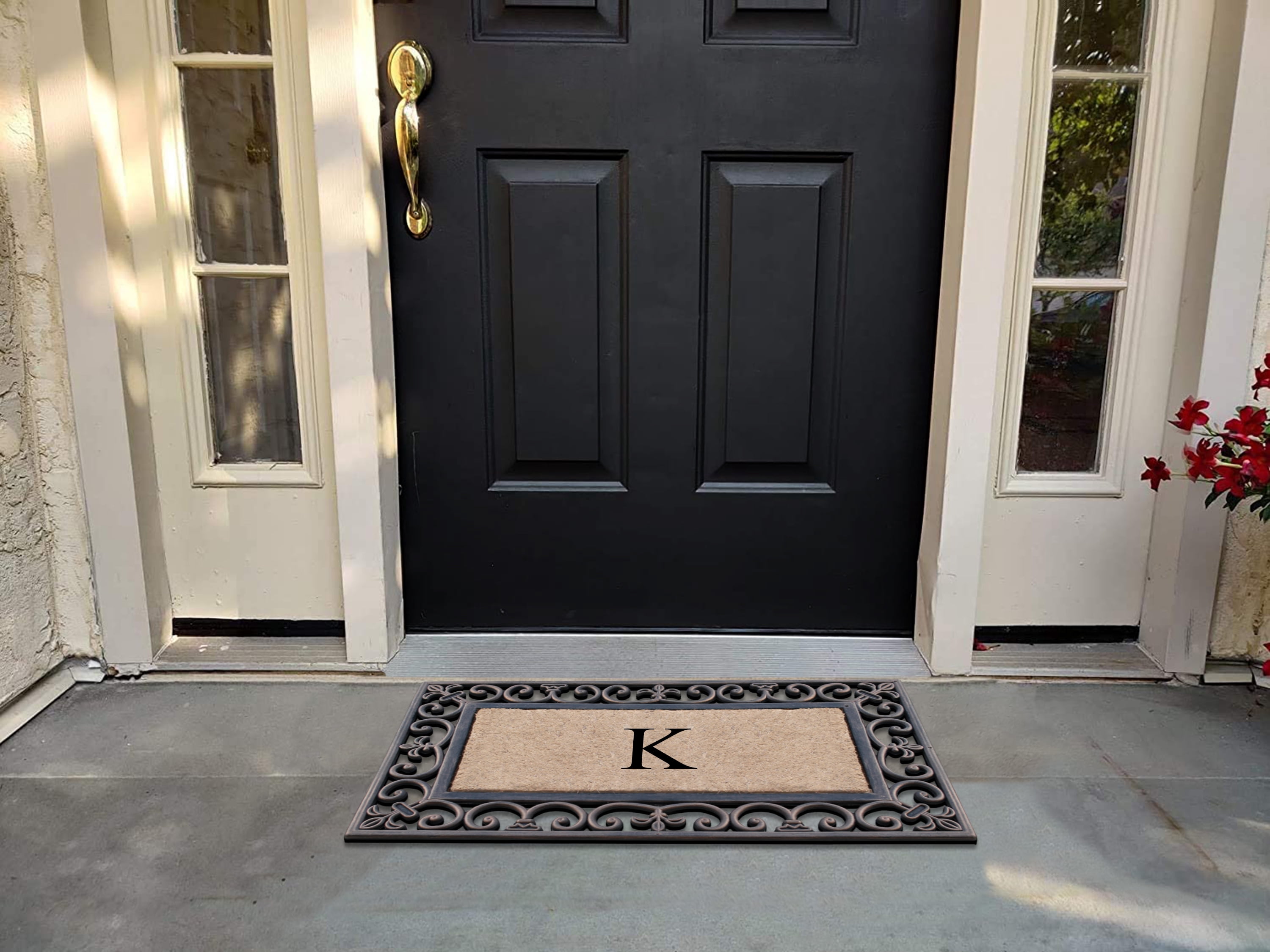 A1HC First Impression Classic Paisley Border Bronze 18 in. x 30 in. Rubber and Coir Monogrammed K Door Mat