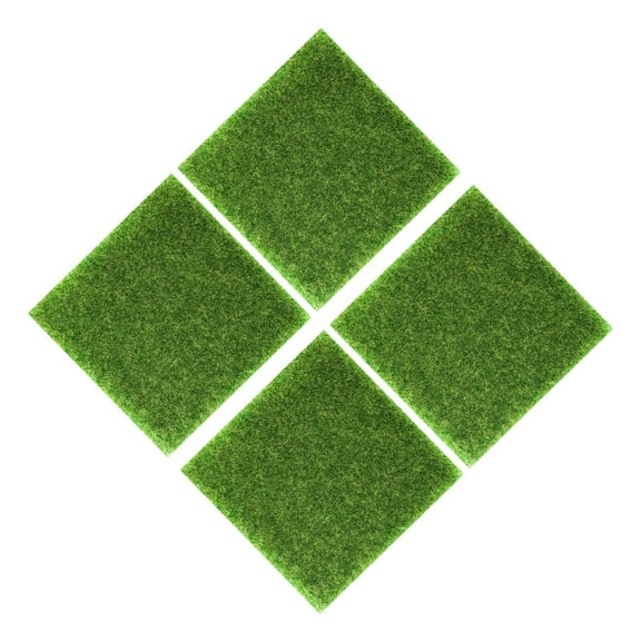 EXHUMKY 4-Pack Artificial Grass Mats for Crafts, Green Fake Grass Decor, Plastic Landscaping Ornaments for Home and Garden