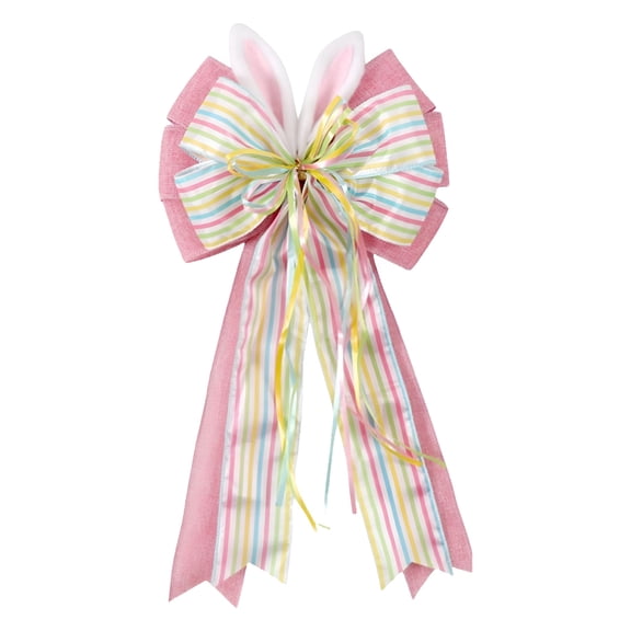 AUQ Easter Bows for Wreaths Decorations,Easter Tree Topper Bow Large Easter Burlap Bow with Rabbit Ears Easter Bow for Wreaths Gifts Tree Topper Gift Ornament Decorations Spring Home Front Door