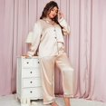 thumbnail image 6 of Plus Size Pajama Set for Women Silk Satin Pajamas Long Sleeve Sleepwear Button Down PJs Soft Pj Set with Chest Pocket,  Champagne 3XL, 6 of 8