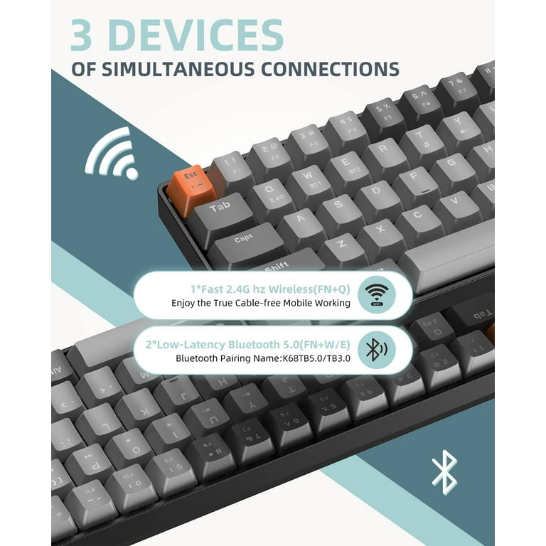 ZIYOULANG K68 60% Wireless Mechanical Keyboard, Bluetooth 5.0/2.4