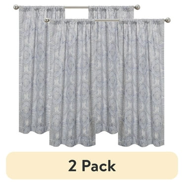 (2 pack) Eclipse Draft Stopper Room Darkening Fleece Lined Rod Pocket, Single Curtain Panel, Blue Medallion, 42" W x 63" L