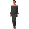 thumbnail image 5 of YMNXA Women's Maternity Dress Long Sleeve Off Shoulder Solid Color Elegant Stretchy Maxi Pregnant Dresses For Photography,Black,L, 5 of 5