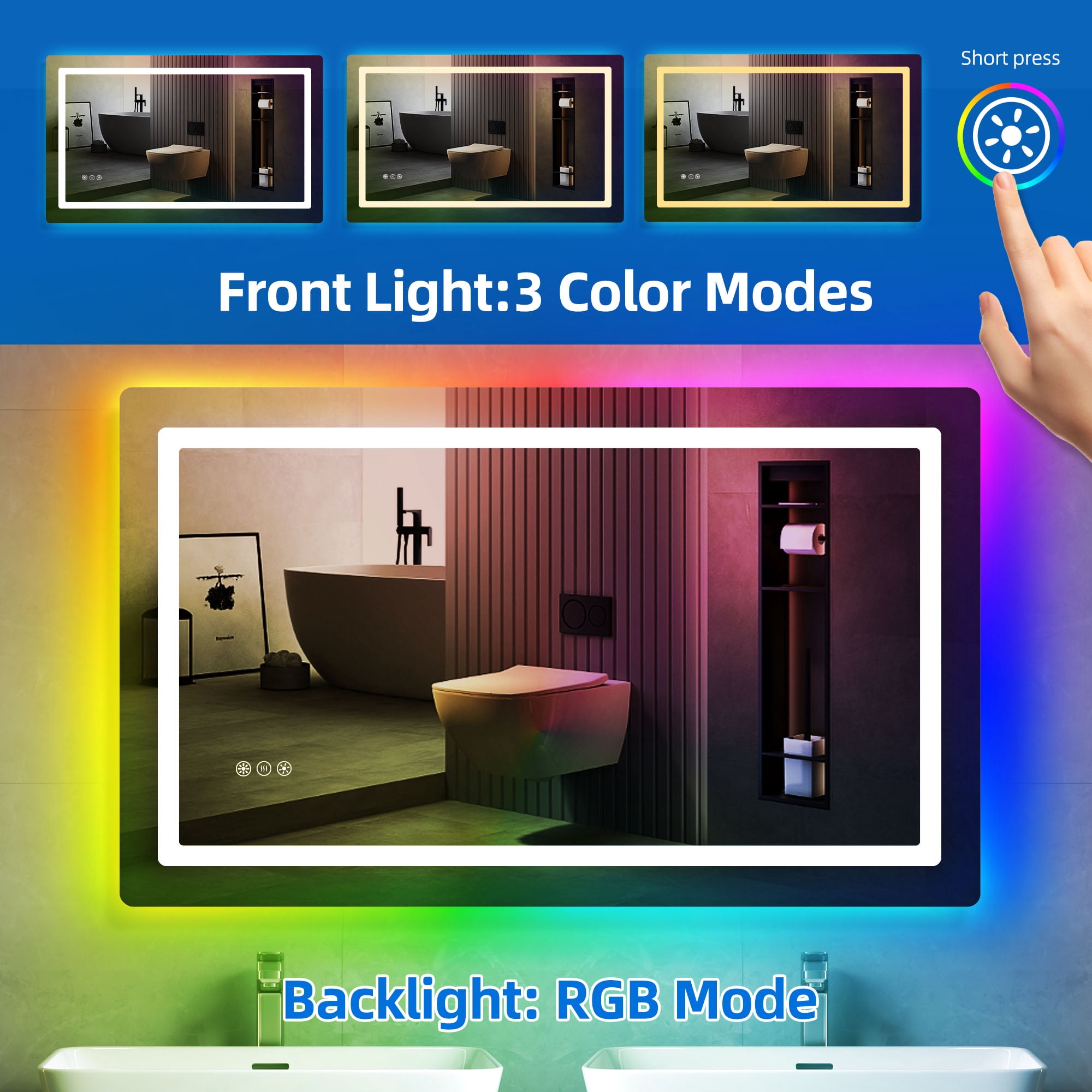 Dextrus Wall Mounted Lighted Vanity Mirror 36 x 28 RGB LED Mirror for Bathroom Lighted Mirrors