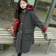 thumbnail image 5 of NAISIBABY Girls Woolen Coat, High Neck Hooded Long Length Loose Buttons Winter Fashion Thicken Warm Overcoat Gray 13T, 5 of 9