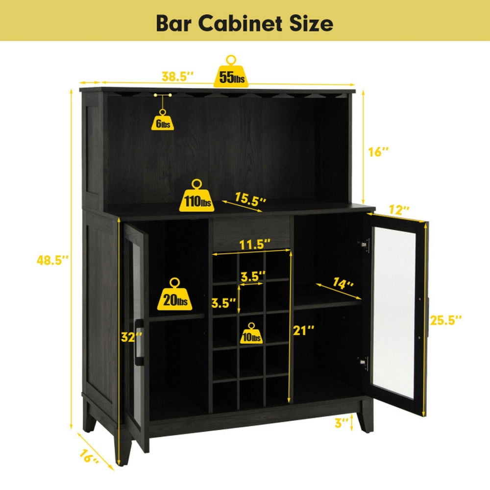 Finihen Kitchen Storage Cabinet, Buffet Sideboard, Storage Bar Cabinet with Framed Tempered Glass Door, for Dining Room, Kitchen, Living Room, Black Finihen Kitchen Storage Cabinet, Buffet Sideboard, Storage Bar Cabinet with Framed Tempered Glass Door, for Dining Room, Kitchen, Living Room, Black