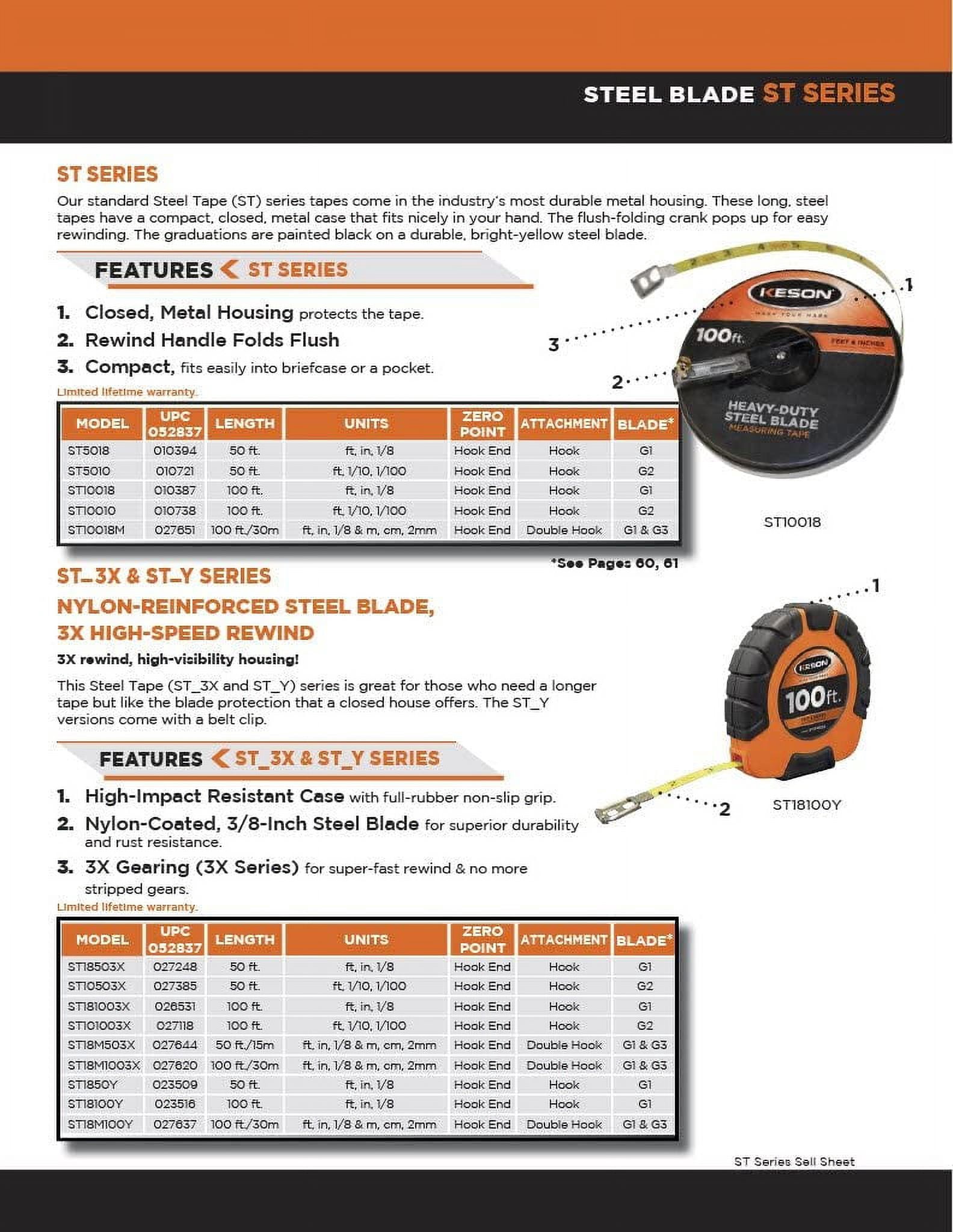 Keson 100 ft Tape Measure, 3/8 in Blade ST18100Y