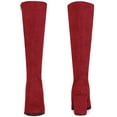 thumbnail image 5 of BLISSFUL STEP Women's Round Toe Block Heels Knee High Boots Red 7, 5 of 6