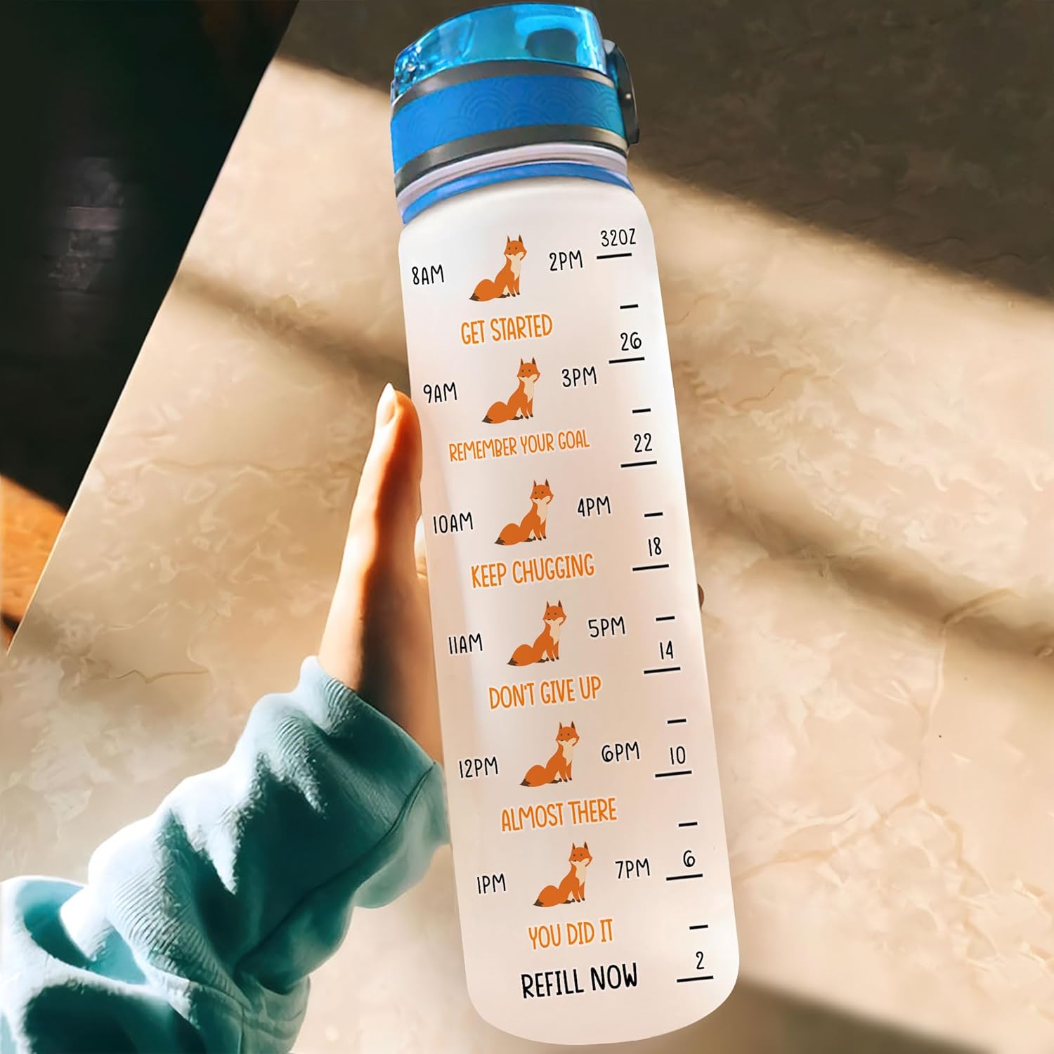 Personalized Fox Lovers 32 Oz 1Liter Motivational Water Bottle, Just A Girl Who Loves Foxes Custom Name Water Bottle With Time Marker, Gifts For Women Girl On Birthday, Mother Day's