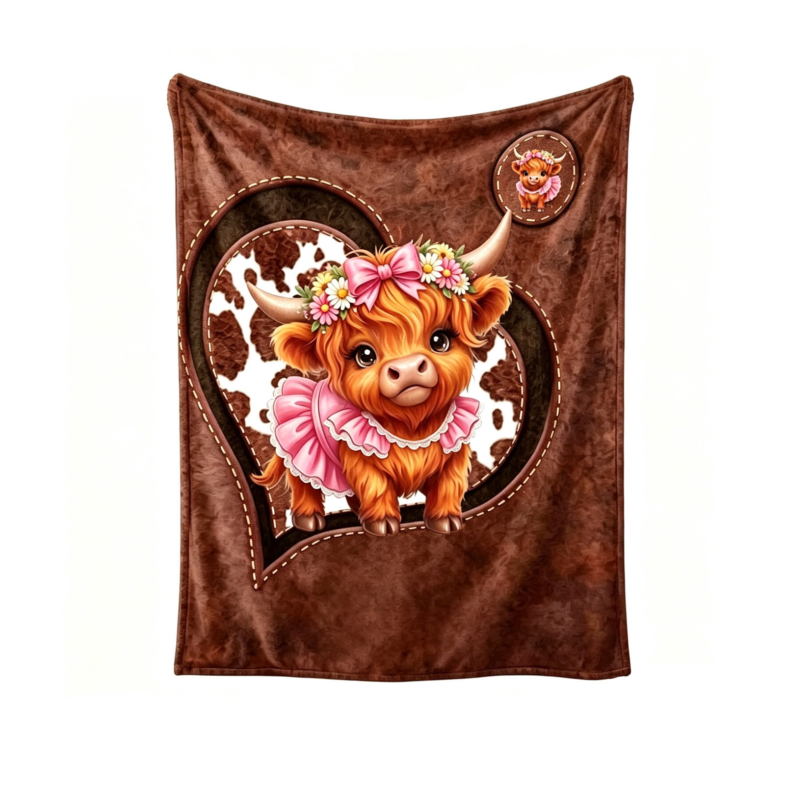 Western Style Blanket Cow Heart Soft Fleece Cozy Warm Throw for Sofa Bedroom Living Room Decorative Nap Blanket