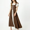 thumbnail image 5 of Htigea Women Renaissance Dress Peasant Medieval Lace-UP Dress Cold Shoulder Short Sleeve Maxi Dress Brown 2XL, 5 of 7