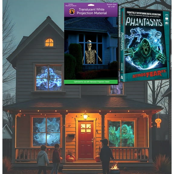 Halloween Digital Decoration DVD and Screen Kit includes AtmosfearFX Phantasms DVD   Reaper Bros 60" x 40"  High Resolution Window Rear Projection Screen with mounting hardware