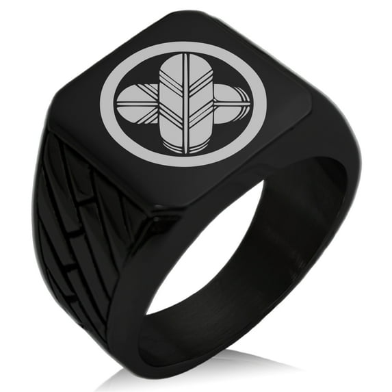 Stainless Steel Asano Samurai Crest Geometric Pattern Biker Style Polished Ring
