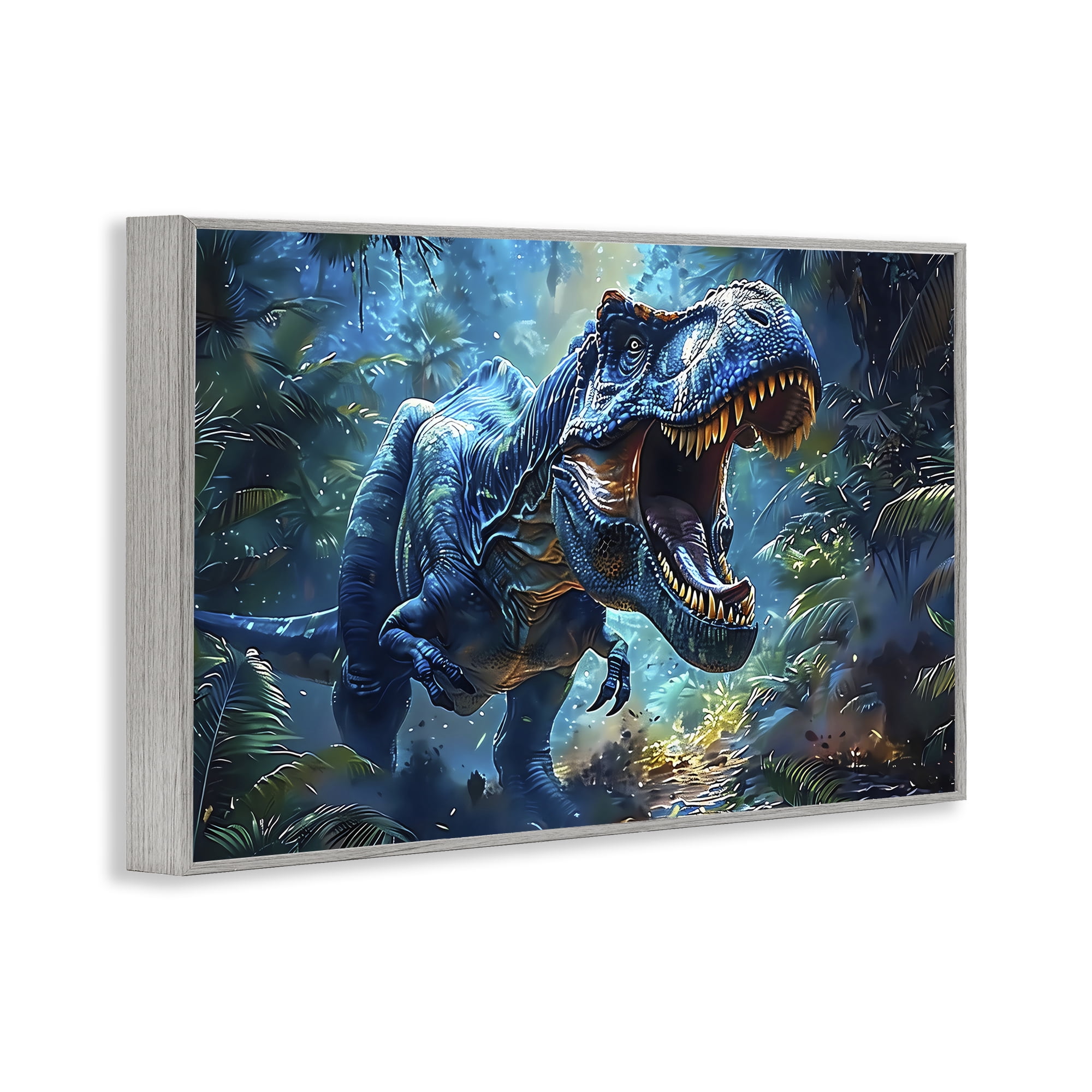 Stupell Industries Blue Toned Dinosaur Roar Gray Framed Giclee Art, design by Creative Studio
