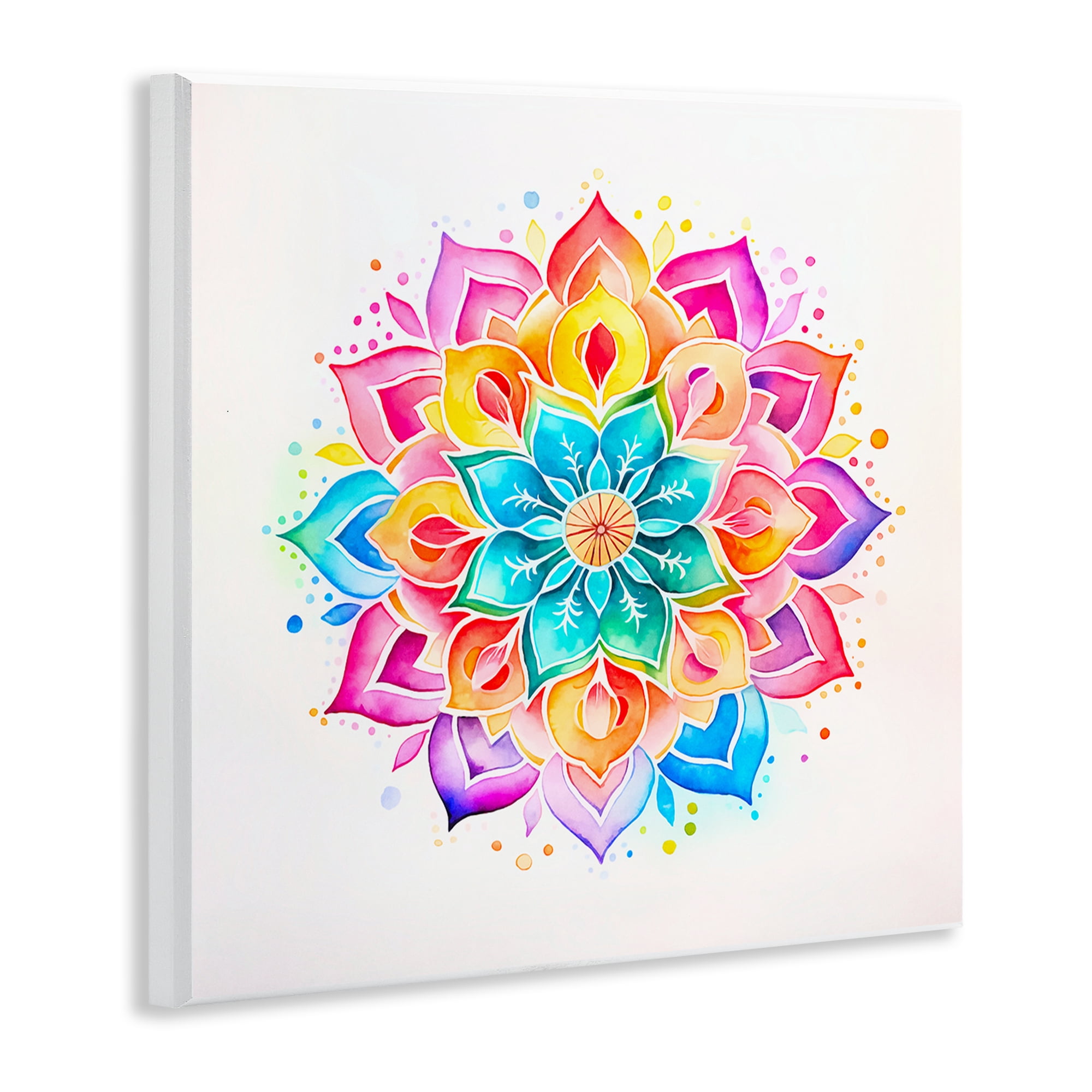Stupell Industries Bright Rainbow Mandala Abstract Painting Unframed Art Print Wall Art, 12 x 12